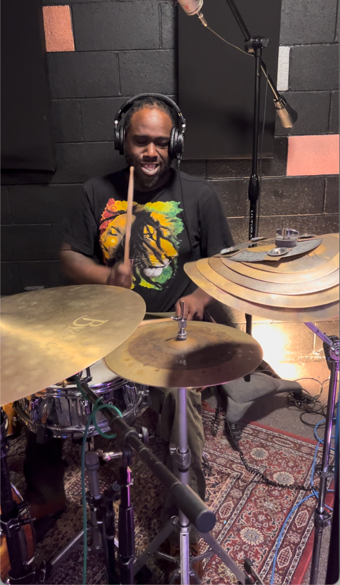 Drummer recording in studio